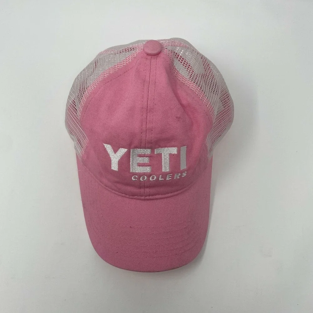 YETI Cooler Pink Embroidered Mesh SnapBack Baseball‎ Cap Hat Trucker Mesh